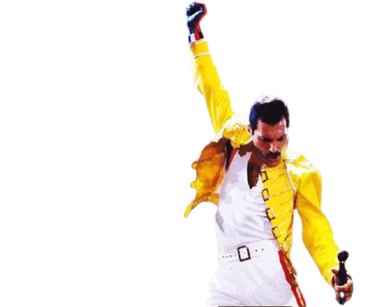 Freddie-Mercury-chaqueta-amarilla-estira-brazo